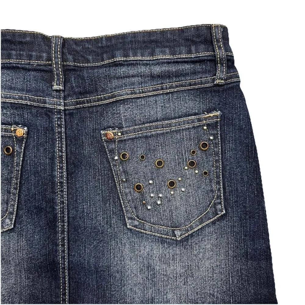 Southpole Mini Skirt Juniors 9 Embellished Dark Blue Denim Stretch Measures W30